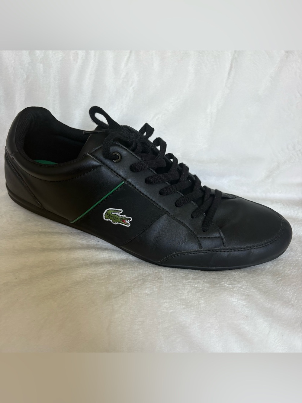 Lacoste Black Leather Sneaker with Green Crocodile Logo